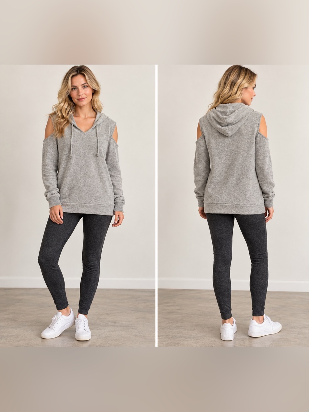 Chaser Gray Cold-Shoulder Hooded Pullover with V-Notch XS
